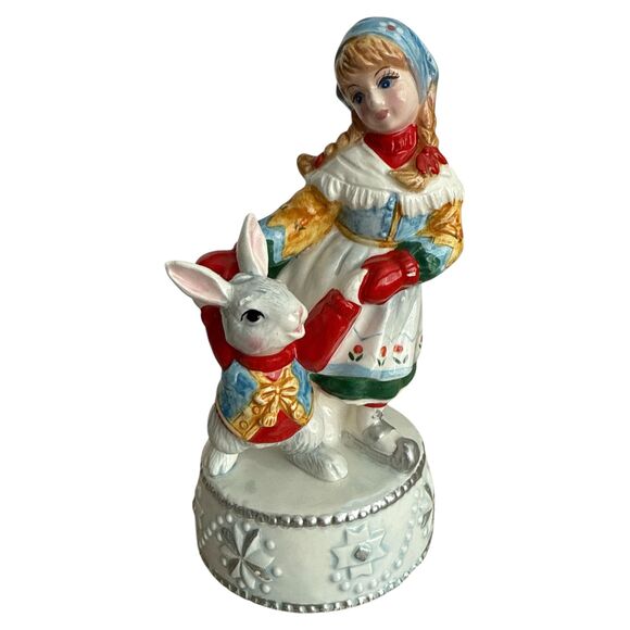 Schmid Music Box You’ve Got a Friend Girl & Rabbit Figurine Sri Lanka 7" - Picture 5 of 10